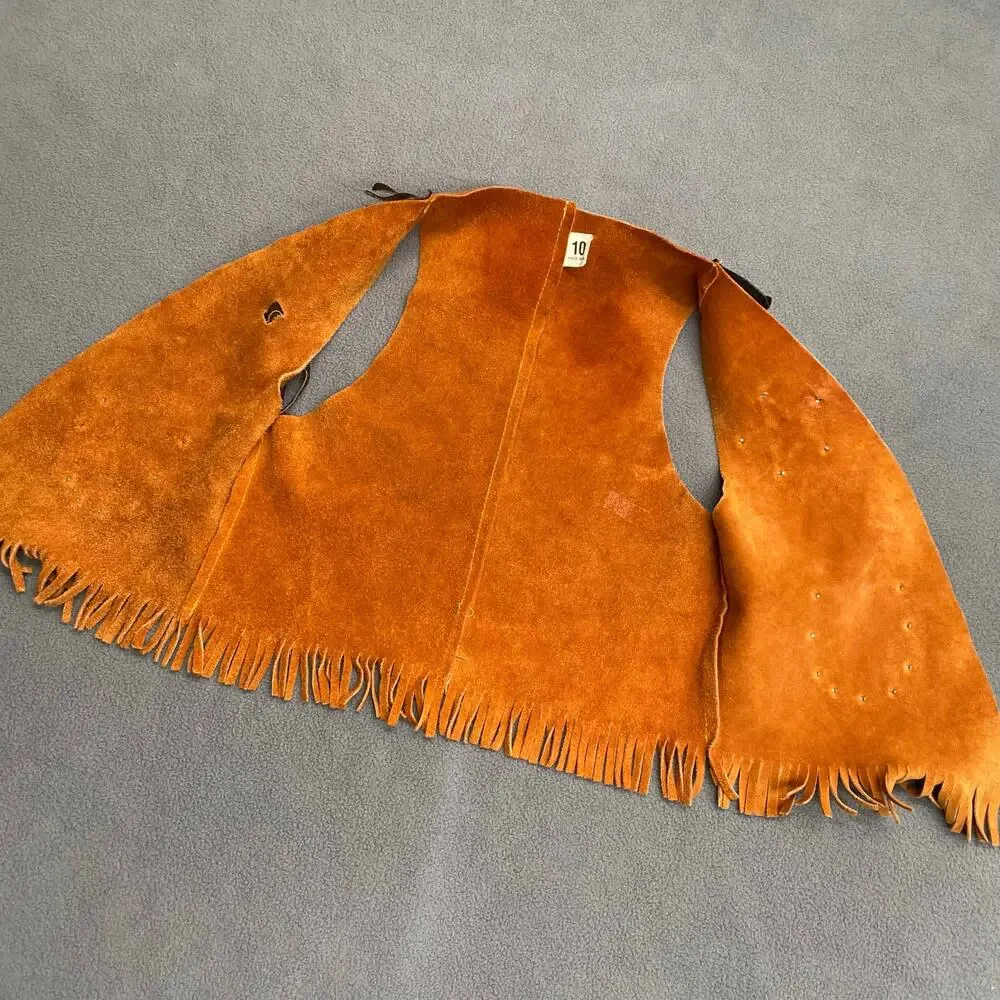 Vtg? Suede Leather Fringe Sheriff Cowboy Cowgirl Costume Vest Kids 10 California